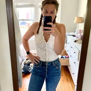 Urban Outfitters white lace snap up halter